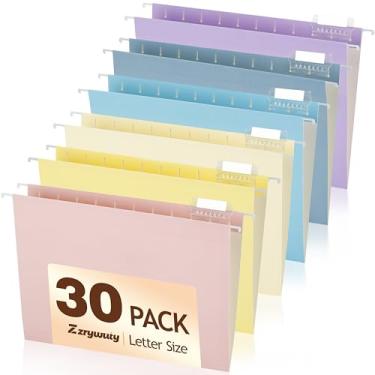 Imagem de Zzrywuty Pastas de arquivo suspensas, pacote com 30 pastas de arquivo para pendurar tamanho carta com abas cortadas em 1/5, pastas de arquivos coloridas, organizador de escritório para arquivo
