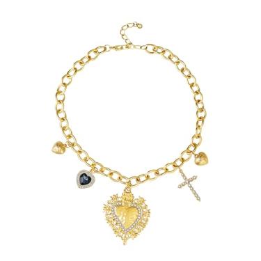 Imagem de PHNIBIRD Colar com pingente de coração grosso de ouro com pingente de coração vintage hip hop, banhado a ouro 18 k, moderno, arrojado, colares, hipoalergênico, não mancha, comprimento ajustável 54,5