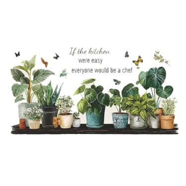 Imagem de Achang Adesivos de parede de plantas, planta verde, borboleta em vaso e slogan cozinha adesivo de parede para casa descasque e cole para sala de estar, quarto, TV, parede, sala de aula, decoração