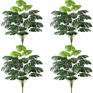Imagem de Plantas artificiais de folhas de palmeira – 4 peças de planta falsa de 71 cm de altura, folha Monstera para ambientes internos e externos, planta grande de piso falso para sala de estar, decoração de