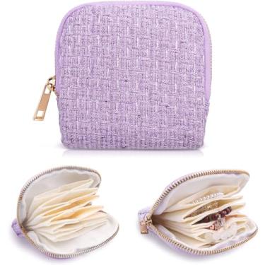 Imagem de Pequena bolsa de joias de viagem, bolsa de joias com zíper, bolsa organizadora de veludo de 6 camadas para pulseiras, brincos, antiarranhões e porta-joias portátil para viagens e uso diário (roxo)