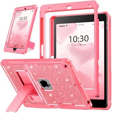 Imagem de INFILAND Capa com glitter para iPad 9ª geração (2021)/8ª geração (2020)/7ª geração (2019) 10,2 polegadas, capa protetora fofa resistente à prova de choque com suporte para crianças, meninas (rosa