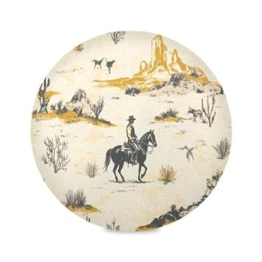 Imagem de STAYTOP Jogo americano vintage caubói ocidental redondo, 6 peças, tapetes de mesa para férias, antiderrapante, fácil de limpar, para casa, cozinha, churrasco, festa, decoração de mesa