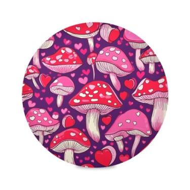 Imagem de STAYTOP Jogo americano redondo com cogumelos coloridos fofos, 6 peças, tapetes de mesa antiderrapantes fáceis de limpar para decoração de mesa de festa e churrasco