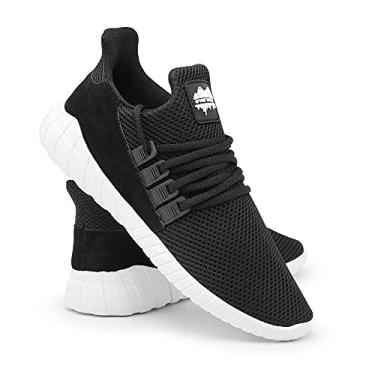 Imagem de Tênis Masculino Nylon Cadarço Perfuros Confortável Dia a Dia Preto+branco 44