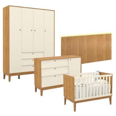 Imagem de Quarto De Bebê Unique 4 Portas Com Cômoda Sapateira E Painel Farm Com 