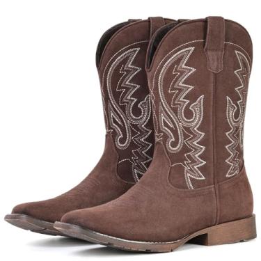 Imagem de IUV Botas de cowboy masculinas ocidentais de camurça antiderrapante biqueira quadrada clássica bordada, Caqui, 43