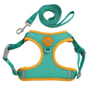 Imagem de Coleira Peitoral Tipo Colete + Guia para Cachorro e Gato Pequeno e Médio | Conforto e Segurança(Azul Turquesa,XL-10/12kg)