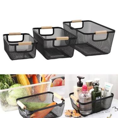 Imagem de Kit 3 Cesto Organizador Loft Metal e Madeira P M G - Casa Raffaello