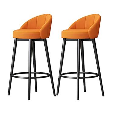 Imagem de Banquetas de bar Bistrô Conjunto de 2 banquetas modernas de veludo com encosto e apoio para os pés, cadeiras altas com pernas de metal preto para bar, jantar e cozinha, alta
