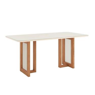 Imagem de Mesa de Sala Jantar Yara SC81 c/Tampo Madeirado Vidro Curvo 180x90cm Nature/Off White - Henn