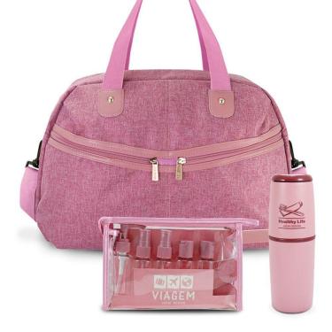 Imagem de Kit Bolsa De Viagem + Porta Escova De Dente + Frascos De Viagem 10 Peças Rosa