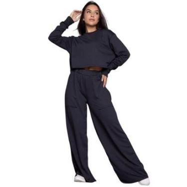 Imagem de Conjunto Cropped Calça Wide Leg Moletinho Bella Fiore Manga Longa e Flare Pantalona Cintura Alta-Feminino