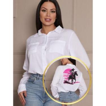 Imagem de Camisa Feminina Social Branca com Estampa Country nas Costas Moda Sertaneja-Feminino