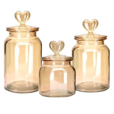 Imagem de Jogo Pote Vidro Âmbar Decor Afeto Coração 3 Unidades - Tuut - Yangzi