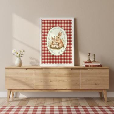 Imagem de Quadro Decor Família Coelhinhos Vintage 45X34Cm Mold Branca - Quadros 