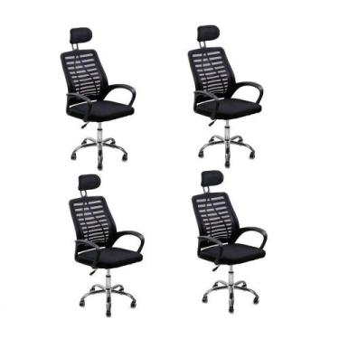 Imagem de Kit 4 Cadeiras Escritório Oficial Diretor Tela Mesh Encosto - Oficial 