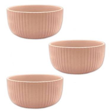 Imagem de Kit 3 Bowl Tigela Cumbuca De Cerâmica Rosa 11cm Salada Fruta - Wellmix