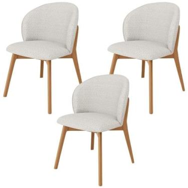 Imagem de Kit 03 Cadeiras De Jantar E Estar Living Estofada Mia L02 Bouclê Cru -
