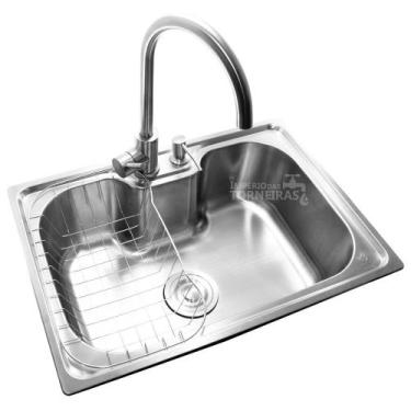 Imagem de Kit Cuba de Inox 50x40 + Torneira Monocomando Gourmet Flix Aço Escovad