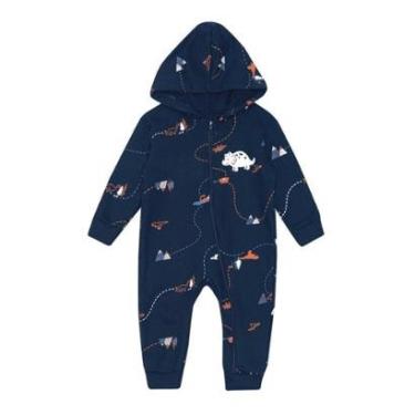 Imagem de Macacão Bebê Menino Dino Moletom C/ Capuz Marinho Brandili-Masculino