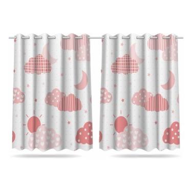 Imagem de Cortina Infantil Quarto Criança Nuvem Rosa Mod 04 2,60x1,50m - Decoran