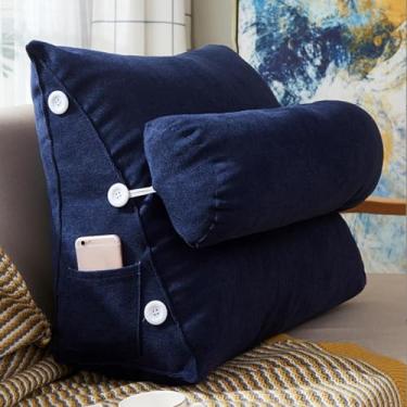 Imagem de Almofada De Leitura Triângulo Em Casa, Almofada De Apoio Lombar Em Cunha, Cama De Encosto Macia, Encosto De Cintura De Sofá, Almofada De Pescoço Ajustável, Dark Blue, 45x22x50cm