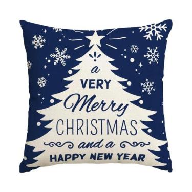 Imagem de Capa De Almofada Azul De Natal Com Estampa Unilateral Para Sofás De Sa
