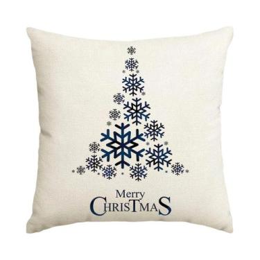 Imagem de Capa De Almofada Azul De Natal Com Estampa Unilateral Para Sofás De Sa