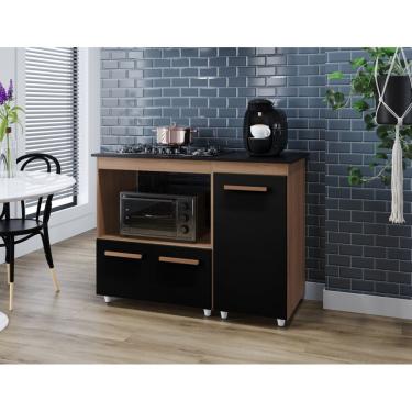 Imagem de Balcão para Cooktop 4 Bocas Malu com Nicho para Micro-ondas Savana e Preto Mobília Decor