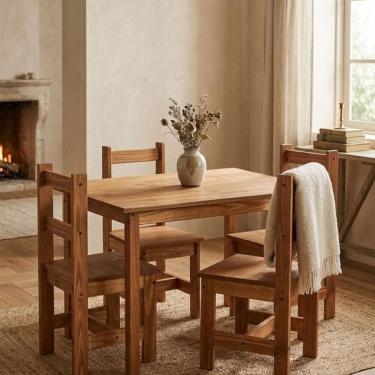 Imagem de Conjunto de Mesa e Cadeiras de Jantar Recanto Cera Envelhecido