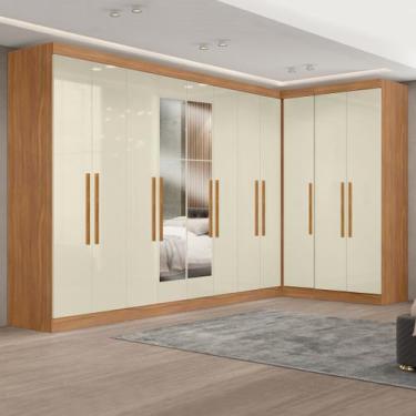 Imagem de Guarda-roupa Modulado de Canto com Puxadores Mdf e Espelho Paris - Max