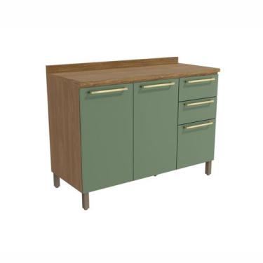 Imagem de Armário de Cozinha Balcão de Pia 1,20m com Tampo Liso e Pés Botanic Ka