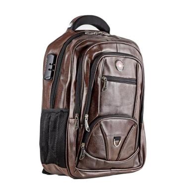 Imagem de Mochila Notebook Executiva Couro Antifurto 50 Litros Entrada USB Marro