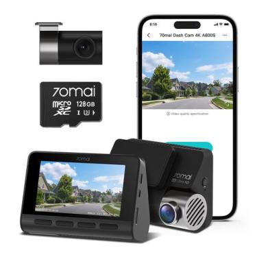 Imagem de Dash Cam 70mai 4K A800S frontal e traseira com WiFi e GPS 128GB