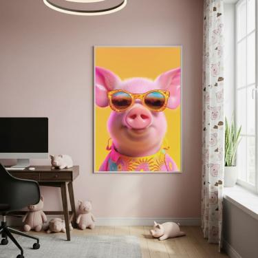 Imagem de Quadro Decorativo Porco Descolado 70x50cm Mold Preta