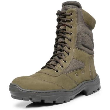 Imagem de Bota Coturno Militar Couro Adventure Cano Alto Fechamento Cadarço Biqueira Reforçada So...