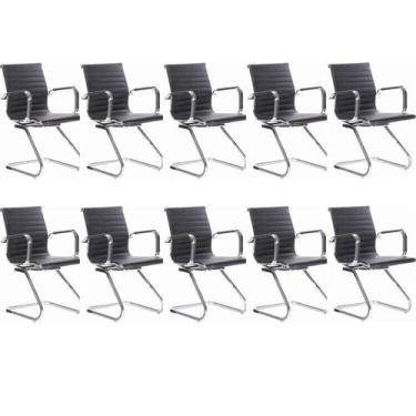 Imagem de Kit 10 Cadeiras para Escritório Interlocutor Fixa Esteirinha material 
