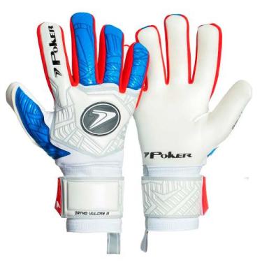 Imagem de Luva de Goleiro Poker Profissional Ortho Vulcan Branco e Azul, 8