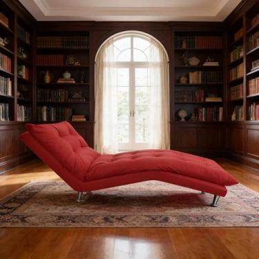 Imagem de Espreguiçadeira Estofada Sala Leitura Descanso Diva Suede Cor:Vermelho
