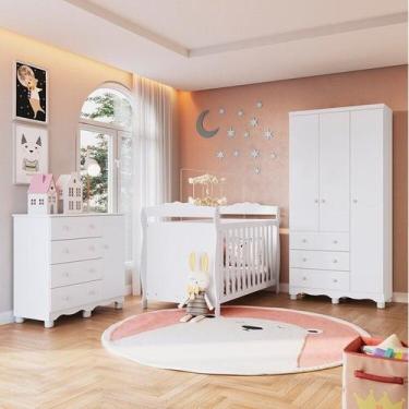 Imagem de Quarto de Bebê Completo Berço 3 em 1, Guarda-Roupa 3 Portas e Cômoda 1