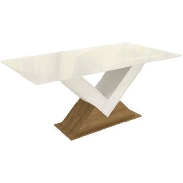 Imagem de Mesa Multiuso Cozinha Amora c/ Tampo Madeirado c/ Vidro 160x90cm Freij