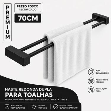 Imagem de Porta Toalha Duplo Banheiro Toalheiro 70cm Preto Fosco - Decora