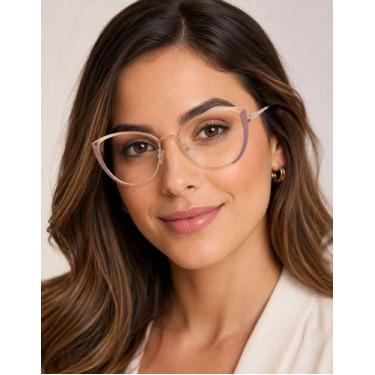 Imagem de Armação para Grau Formato Gatinho de Acetato e Metal Luxo - Nude - ÚNI