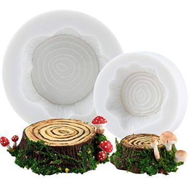 Imagem de Funshowcase Banco de tocos de árvore, molde de silicone para doces, decoração de bolo, enfeite de cupcake, chocolate, pastelaria, argila de polímero, fabricação de sabão, resina epóxi, projetos de artesanato conjunto de 5 cm
