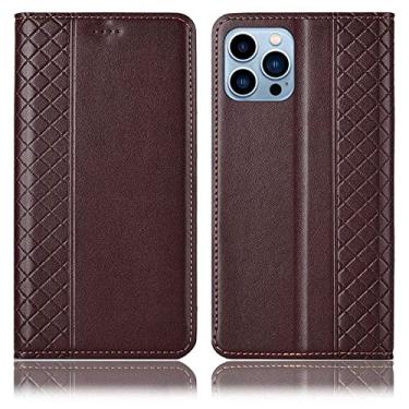 Imagem de LAHappyL Capa carteira para iPhone 13 Pro Max/13 Pro/13/13 Mini, capa flip de couro legítimo de luxo com compartimentos para cartões, suporte, fecho magnético, marrom, 13 Pro de 6,1 polegadas