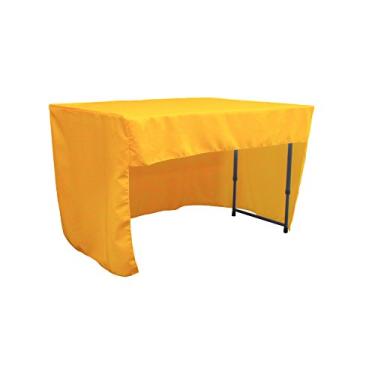 Imagem de LA Linen Toalha de mesa ajustada de popelina de poliéster aberto nas costas 122 cm C x 76 cm A, amarelo escuro