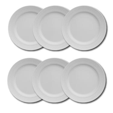 Imagem de Conjunto de Pratos Rasos Germer Chevron em Porcelana Branco – 6 Peças