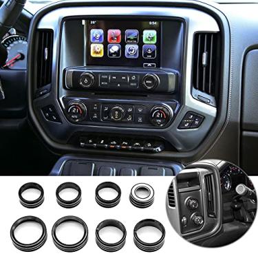 Imagem de Thor-Ind Tampa de botão de rádio CA compatível com Chevrolet Chevy Silverado e GMC Sierra 2014-2018 painel menu de controle automático do clima, seta de seta de volume 4WD, botão de interruptor de luz, anel de acabamento (preto)