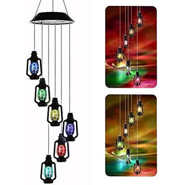 Imagem de Lanternas alimentadas por energia solar que mudam de cor, luz de LED moblie de vento, giratório, sino de vento portátil para pátio, deck, quintal, jardim, casa, (pacote com 1)